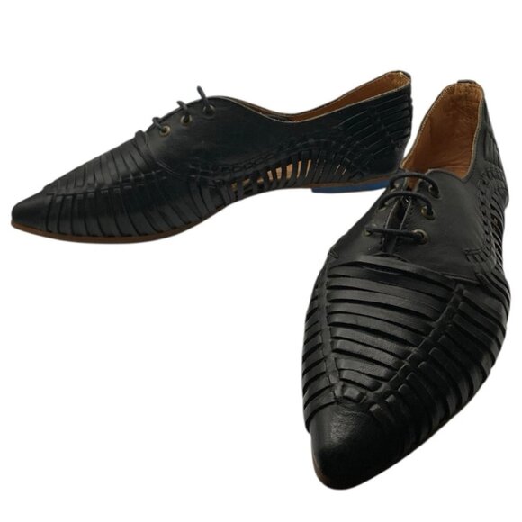 John Fluevog Shoes - John Fluevog Womens Ella Size 10 Shoes Black Huarache Loafer Oxford Leather